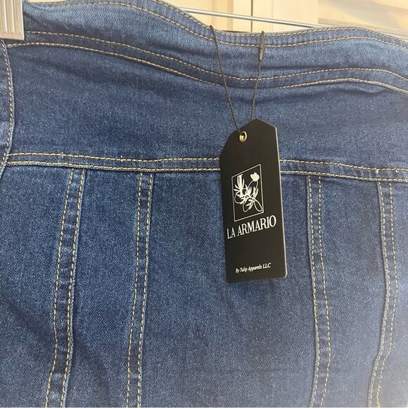 La Armario‎ Denim Strapless Crop Top Size Large - Picture 4 of 6